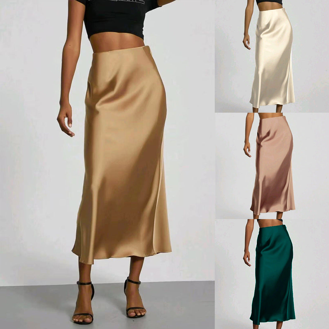 Slim-fit satin maxi skirt for women